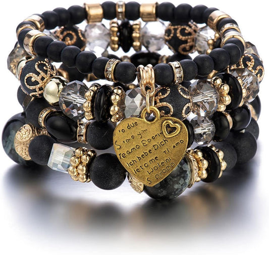 Stackable Bead Bracelets Ladies Mens Stretch Multilayer Bracelet Set