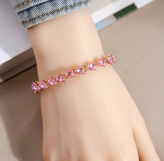 Pink Gold Rose Gold Plated Pink Diamond Zircon Stone Bracelet for Women