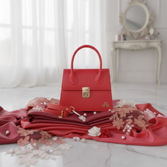 حقيبة جلدية من WM Crimson Charm Baguette