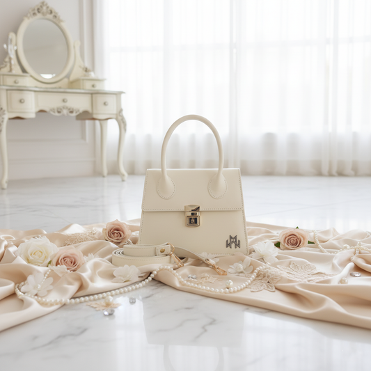 WM Ivory Grace Baguette Leather Bag