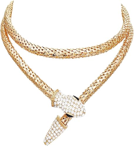 قلادات قابلة للانحناء على شكل ثعبان ميدوسا مرصعة بأحجار الراين سلسلة مجوهرات للنساء