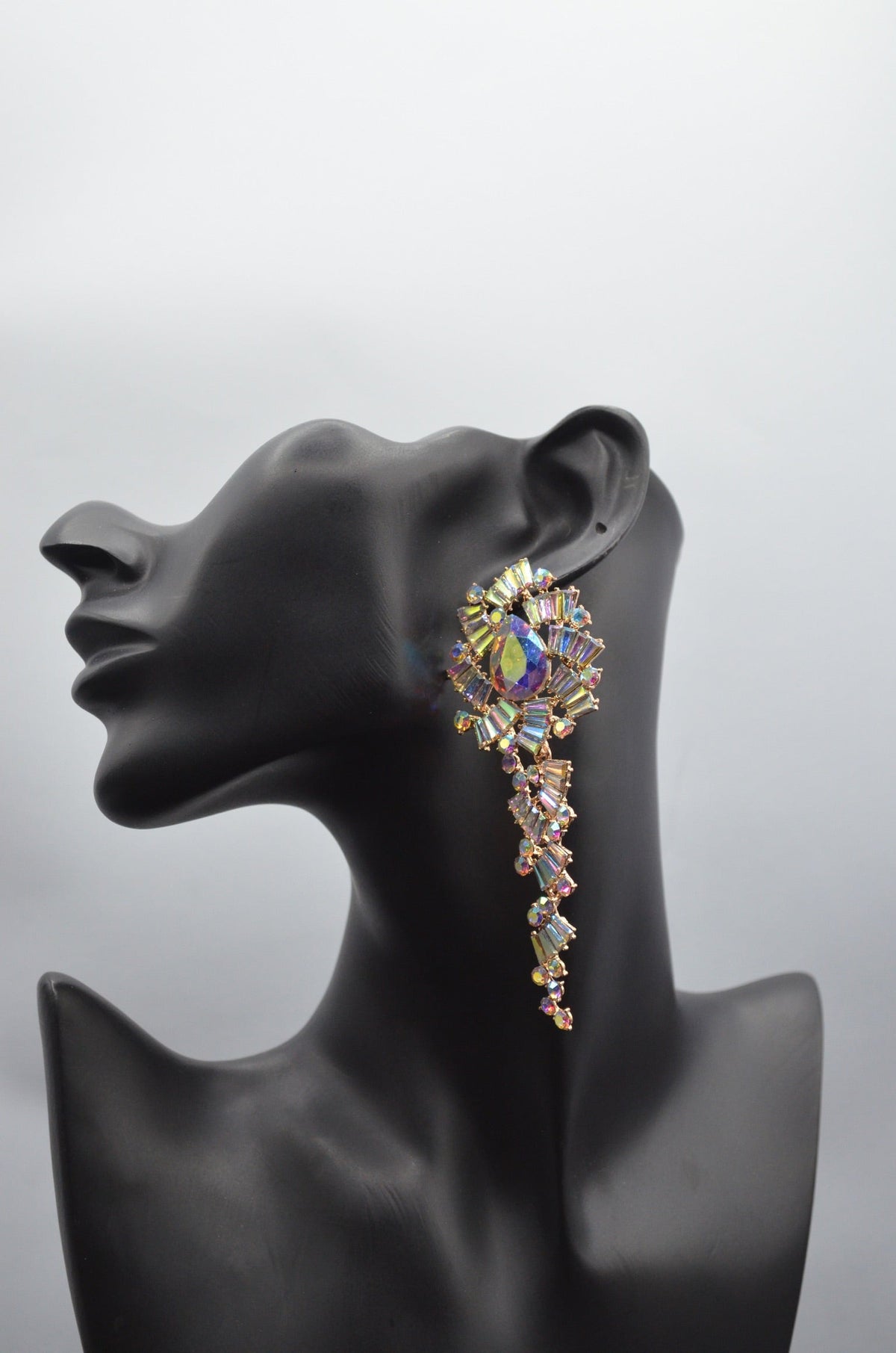 Exaggerated Rhinestone Flower Tassel Long Drop Earrings for Women Fashion Wedding Party Jewelry
