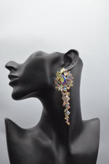 Exaggerated Rhinestone Flower Tassel Long Drop Earrings for Women Fashion Wedding Party Jewelry