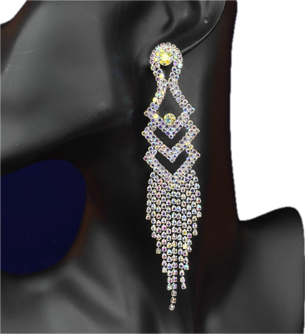 High-Gloss Long Hanging Rhinestone Earrings