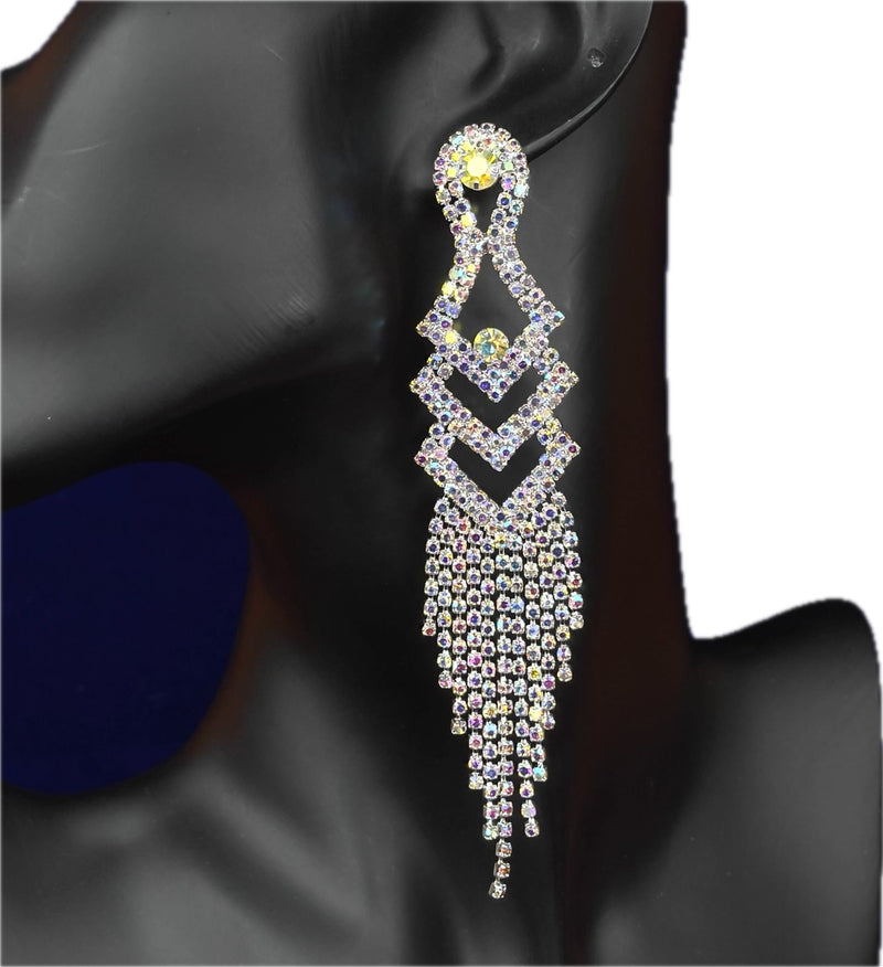 High-Gloss Long Hanging Rhinestone Earrings