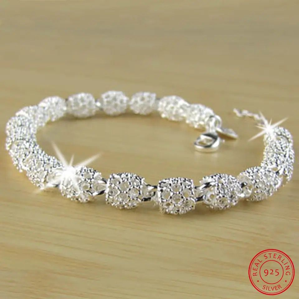 925 Silver Beads Charm Bracelets For Women Hollow Ball