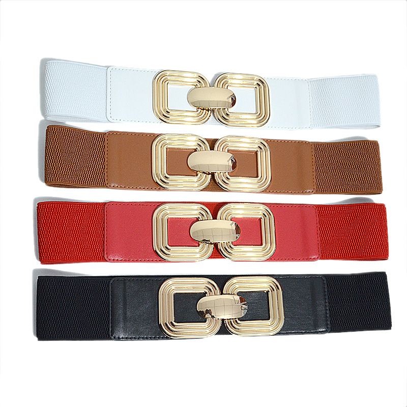 Square Gold Buckle wide stretchable belt