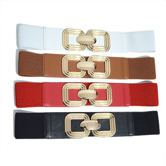 Square Gold Buckle wide stretchable belt