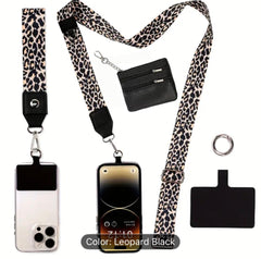 Leopard Black Phone Lanyard