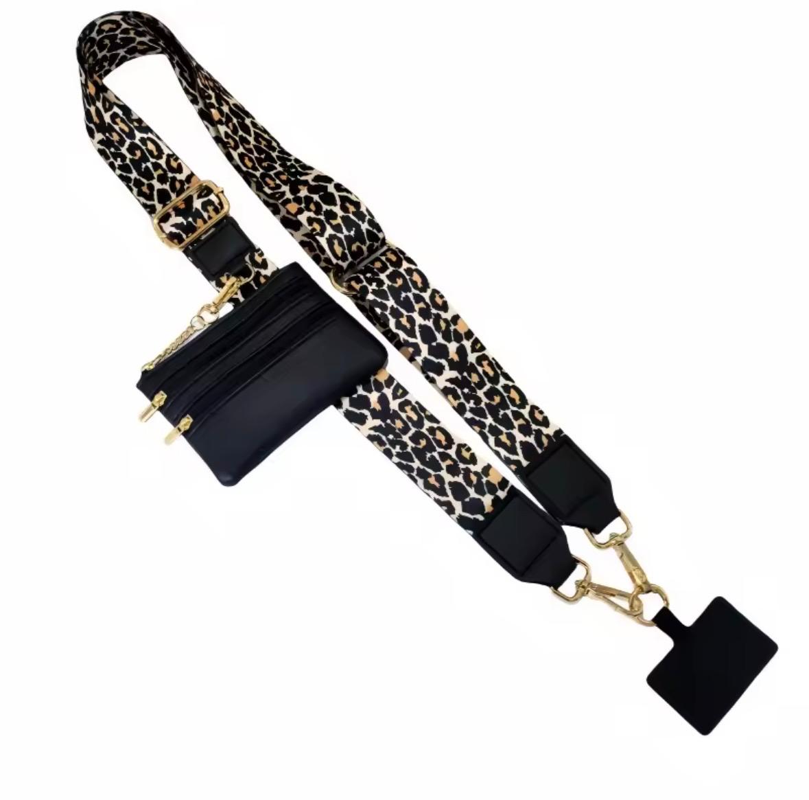 Leopard Black Phone Lanyard