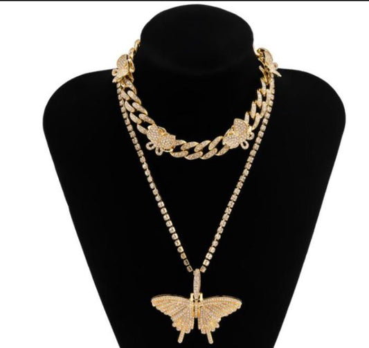 Rhinestone Butterfly Necklace