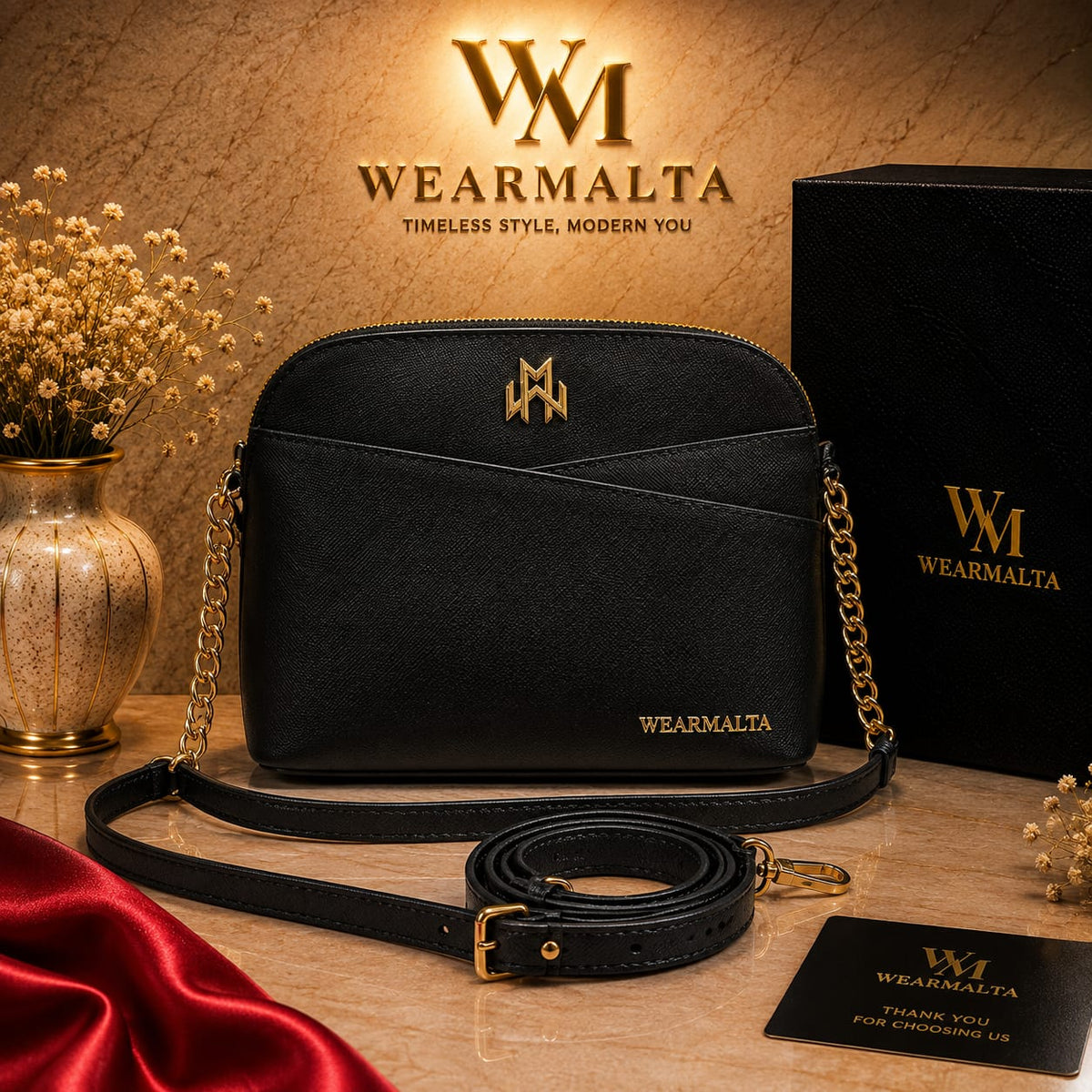 WearMalta Noir Luxe Crossbody – Midnight Black