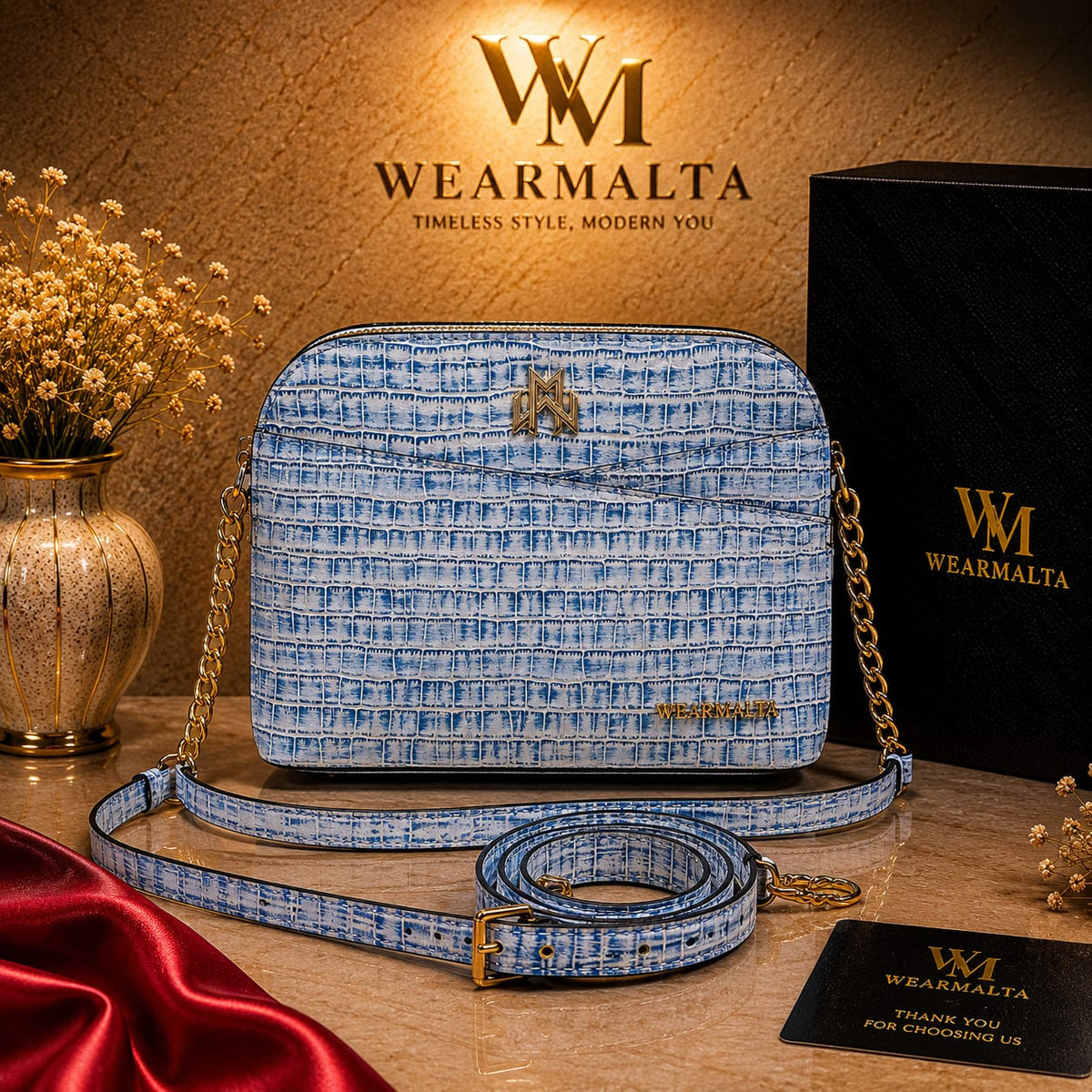 Wear Malta Azure Weave Crossbody – Frosted Denim Blue