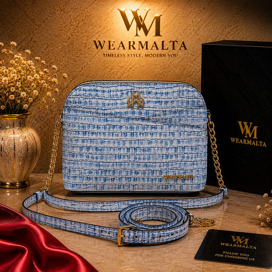 Wear Malta Azure Weave Crossbody – Frosted Denim Blue