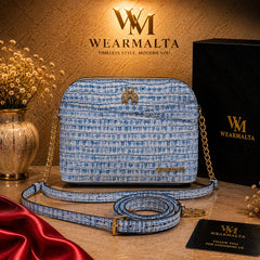 Wear Malta Azure Weave Crossbody – Frosted Denim Blue