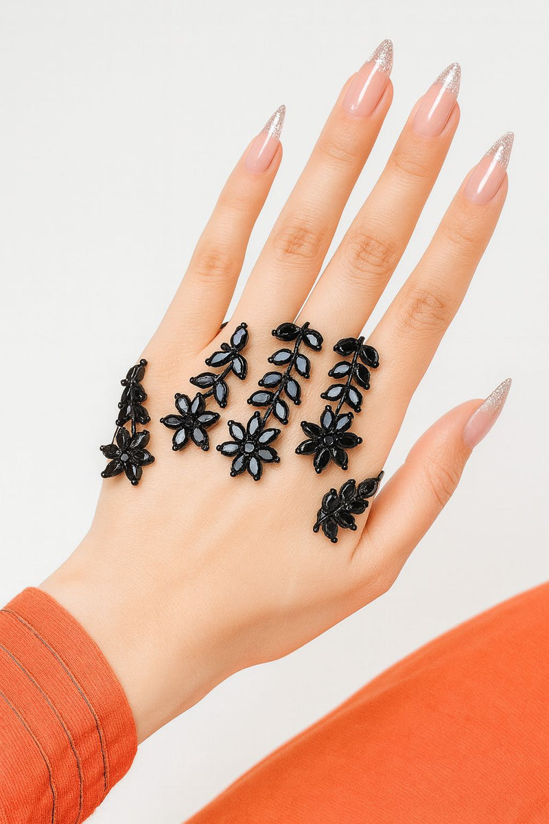 Sparkling Palm Ring with Rhinestones, Glitter Diamond Rings with Multiple Fingers and Leaf Veins