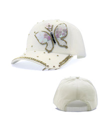 Butterfly Colorful Full Crystal 3D Trucker Hat Cotton Shiny Metal Rings Hip Hop Snapback Cap Summer Cap