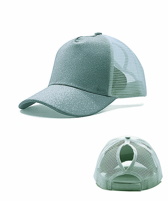 قبعة بيسبول لامعة على شكل ذيل حصان مع قبعة شبكية صيفية للنساء