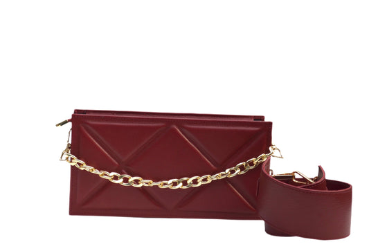 WM  Burgundy Bliss Quilted Box (`genuine Leather Bag)