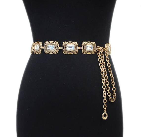 سلسلة بطن مستطيلة من الذهب العتيق