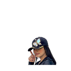 Butterfly Colorful Full Crystal 3D Trucker Hat Cotton Shiny Metal Rings Hip Hop Snapback Cap Summer Cap