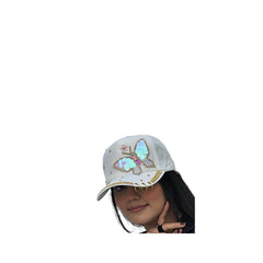 Butterfly Colorful Full Crystal 3D Trucker Hat Cotton Shiny Metal Rings Hip Hop Snapback Cap Summer Cap