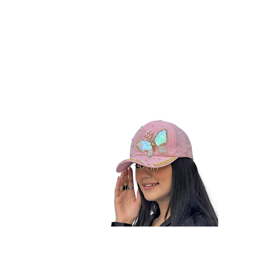 Butterfly Colorful Full Crystal 3D Trucker Hat Cotton Shiny Metal Rings Hip Hop Snapback Cap Summer Cap