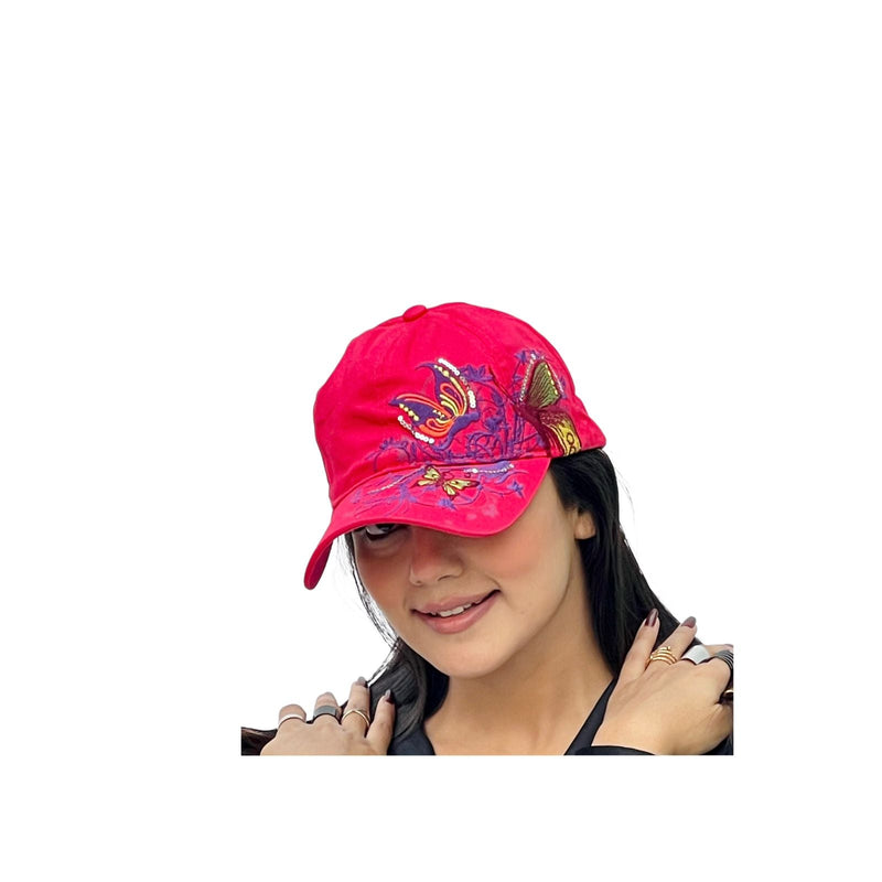 قبعة مطرزة بزهرة الفراشات للبنات